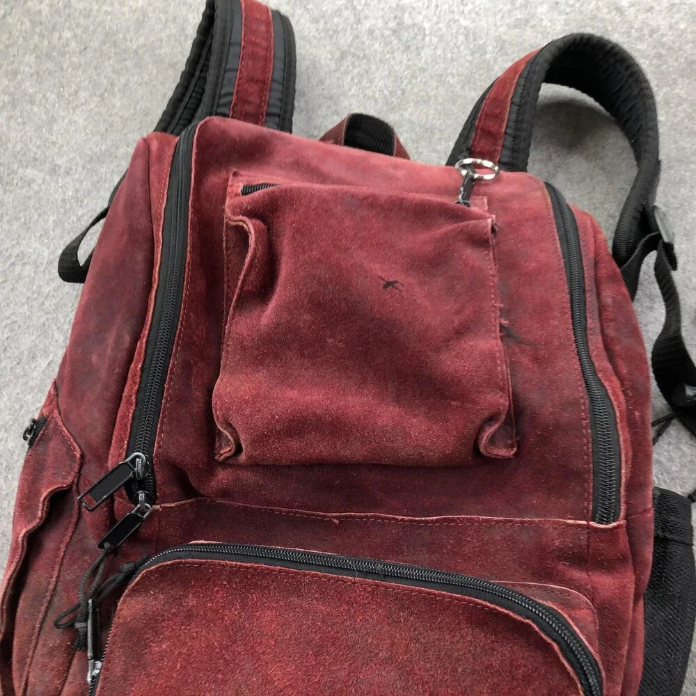 M Julian Red Wilson Suede Leather Backpack Soft Case Adjustable Straps Travel